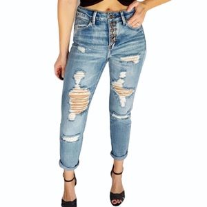 REWASH distressed high waist button front jeans size 25